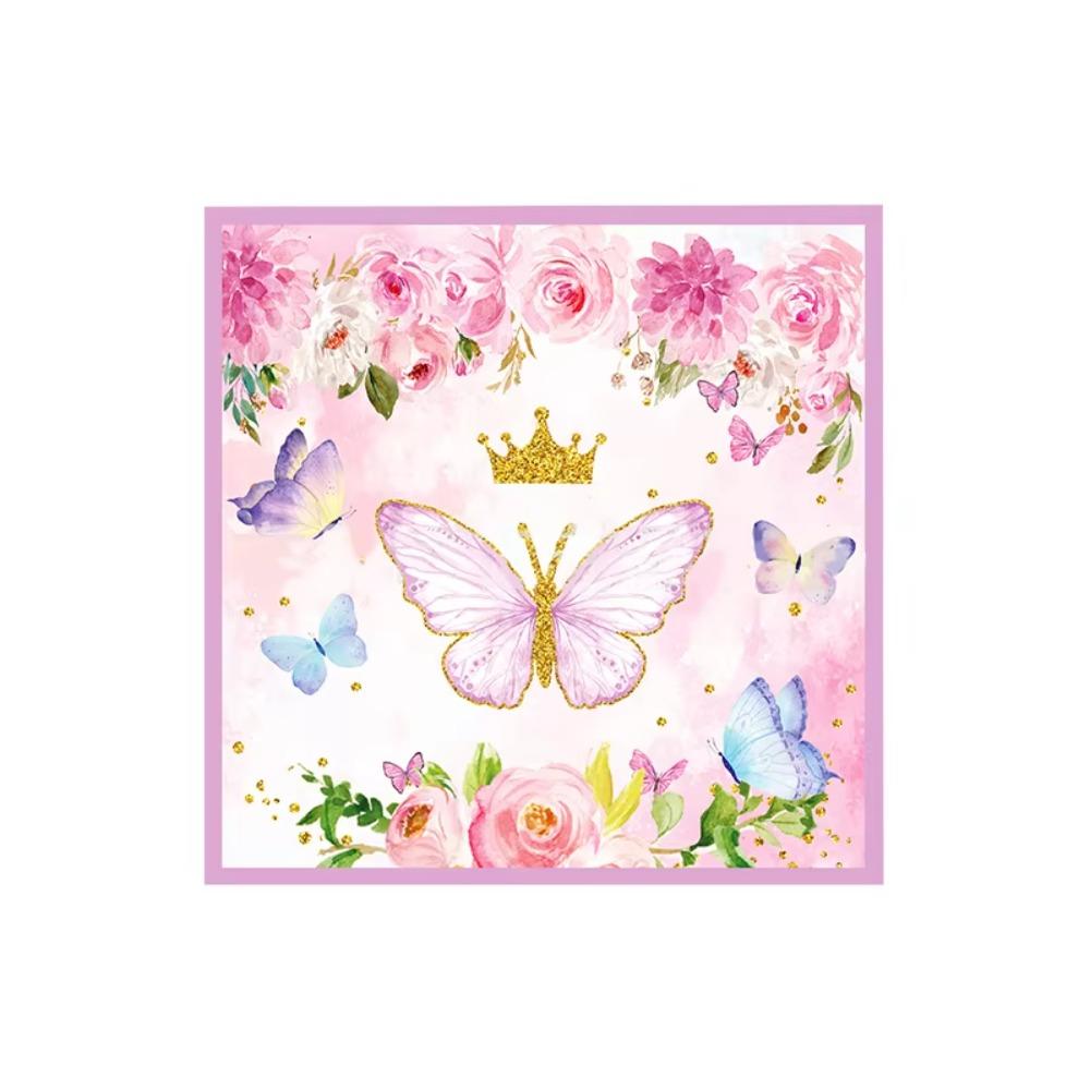 Pink Butterfly Birthday Decoration Balloon Set Tableware Cup Plate Napkin Gift Bags Backdrop Banner KeyChain Girl Party Supplies