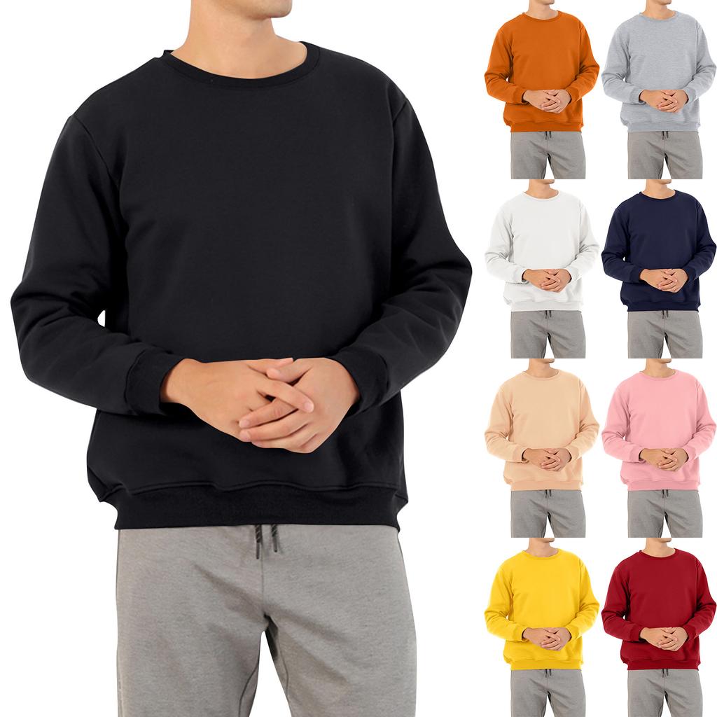Men's Solid Color Plus Velvet Round Neck Sweatshirt Men's Sports Large Size Casual Round Neck Sweatshirt