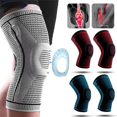 2 Stück Knie-Kompressionsmanschette-Professionelle Knieorthese Unterstützung Elastische Rutschfeste Kniebandagen Patella-Stabilisator Silikongel Feder
