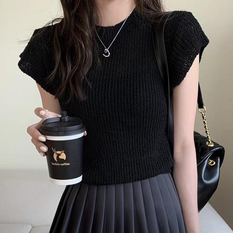 

Летняя женская ажурная трикотажная футболка, облегающая, с коротким рукавом, стильная и уникальная базовая майка 3XL чёрный