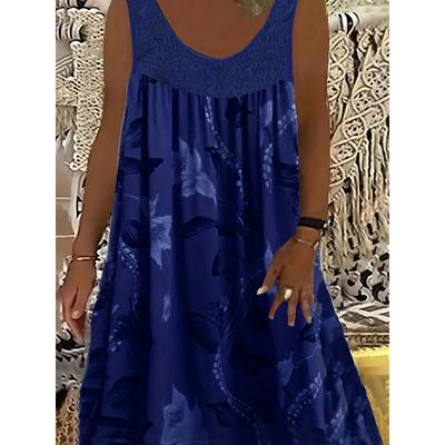 Grote Maten 1XL-8XL Dames Kantpaneel Print Dames Grote Zoom Tankstrandjurk Mode Mouwloze Casual Printjurk