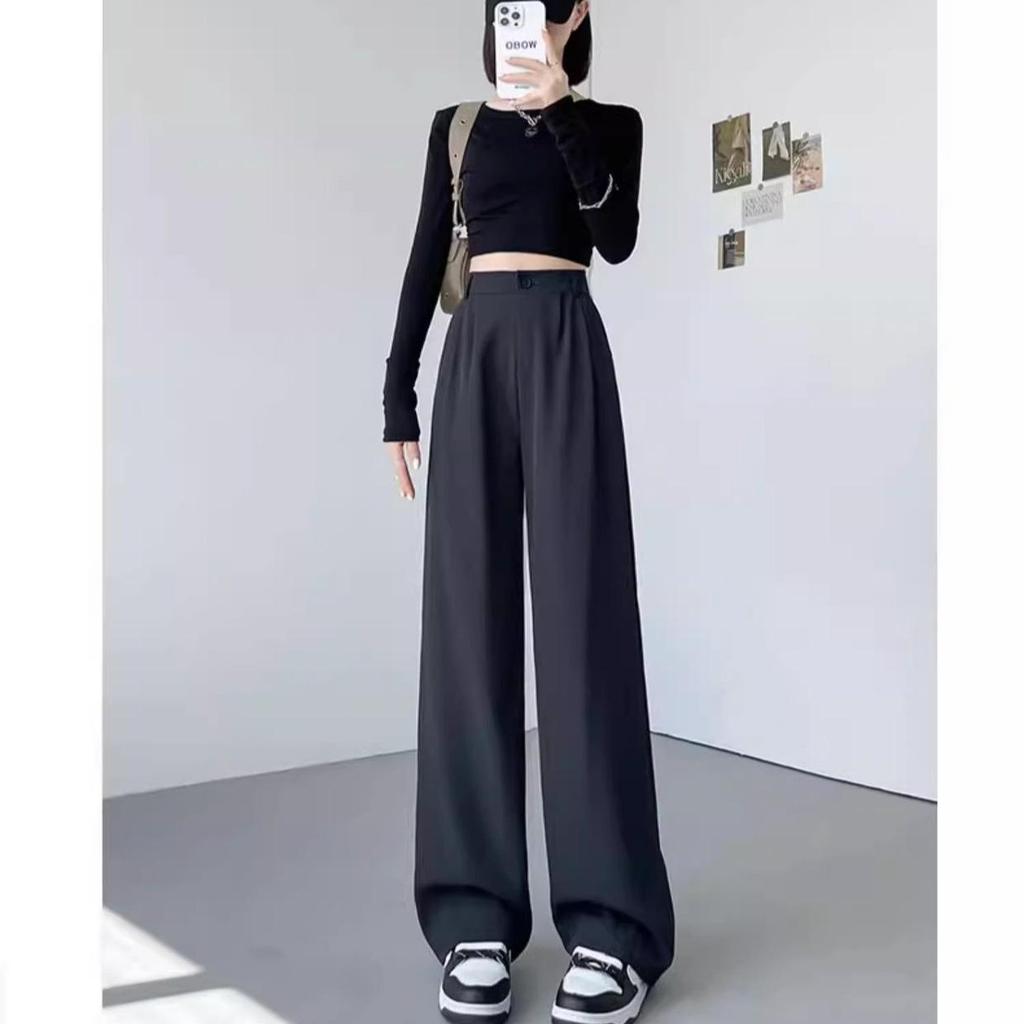 Women's Spring/Autumn 2025 Wide/ Narrow-Leg Suit Pants - High-End Drape, Small To Plus Sizes, Casual Straight Fit