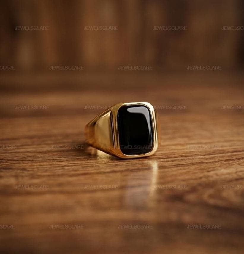 Men`s Black Onyx Signet Ring, 925