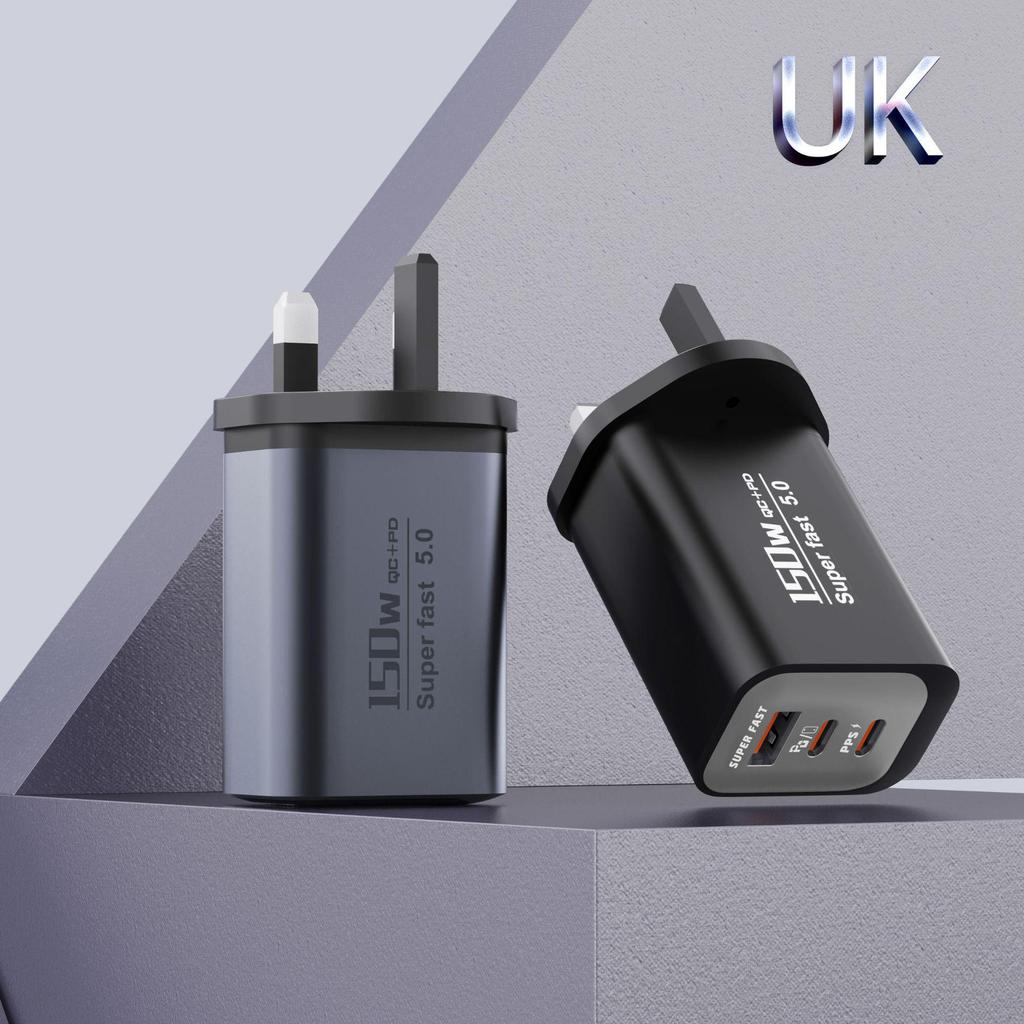 Gunmetal Gray 150W Multi-Port Fast Charger for Small Home Appliances & Multi-Device Charging