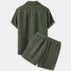 Men's 2026 Summer Solid Color Suit Collar Shirt & Shorts Set