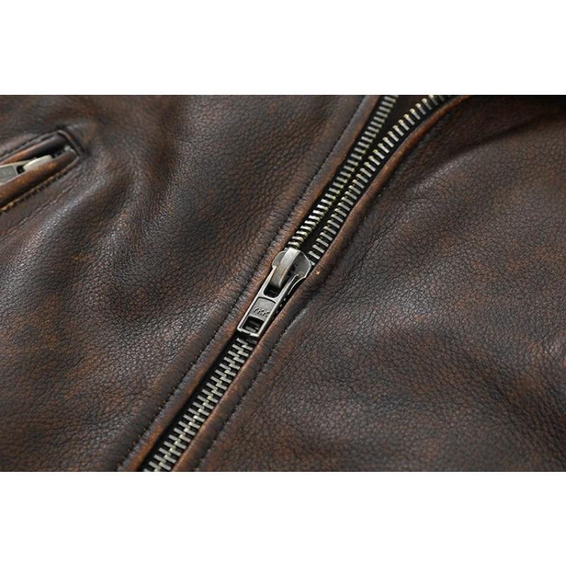 Chinesische Größe Rindsleder Ledermantel Herren Retro Distressed Motorrad Fahrradbekleidung Trendy Jugend LapeSpring und Herbst Mantel