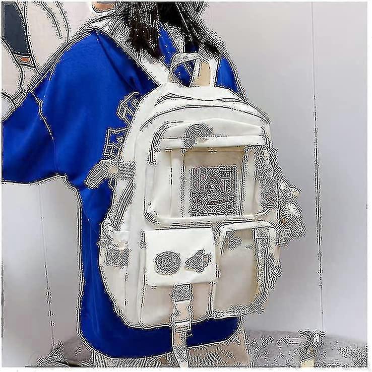 Aesthetic School Bags With Kawaii Pin And Cute Accessories Kawaii Backpack For Teen Dirls (white)