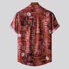Mens Linen Ethnic Short Sleeve Casual  Printing Hawaiian Shirt Blouse T-shirt