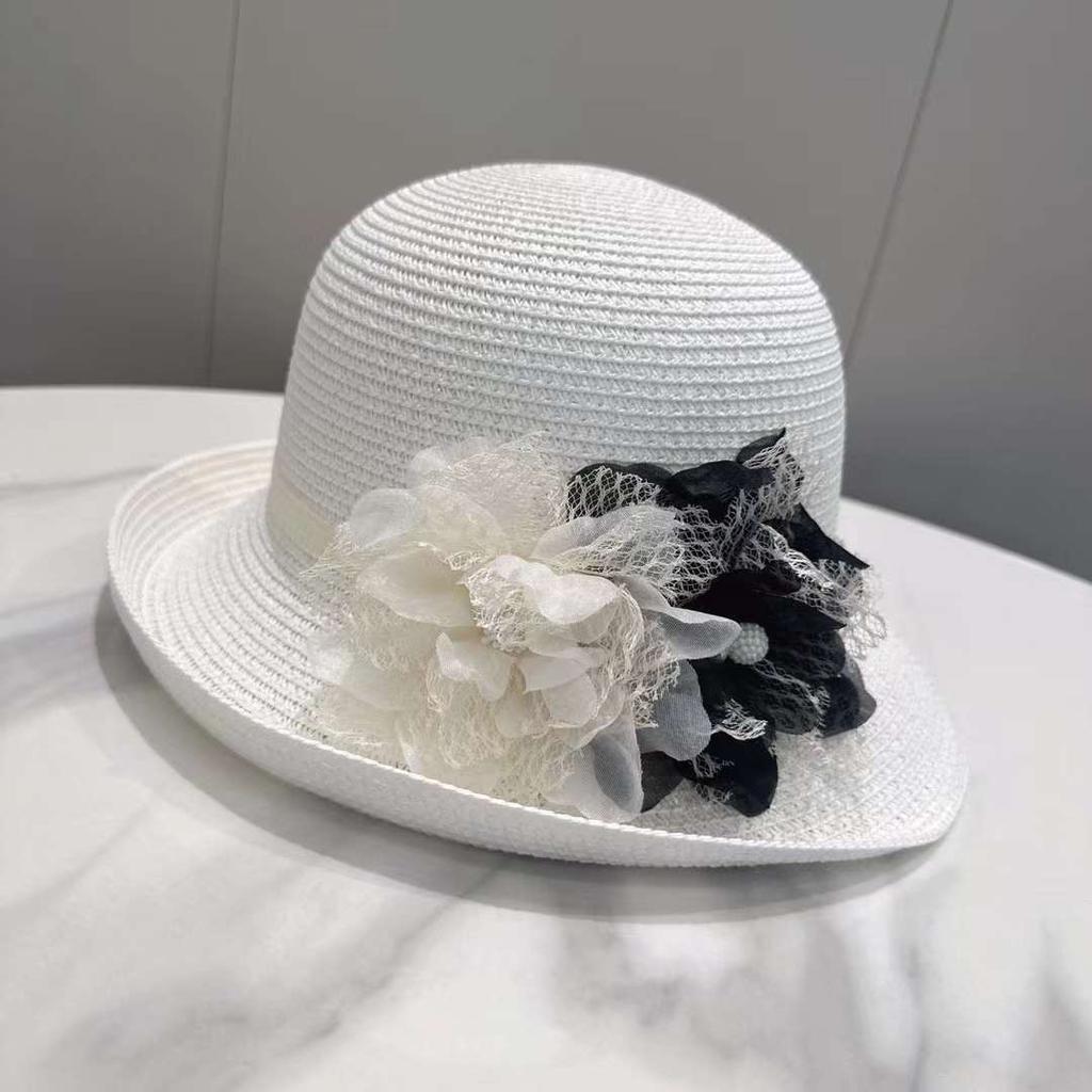 High Quality Summer Sun Hat For Women Elegant Flowers Hepburn Style Holiday Straw Hats Outdoor Travel Sun Protection Beach Hat