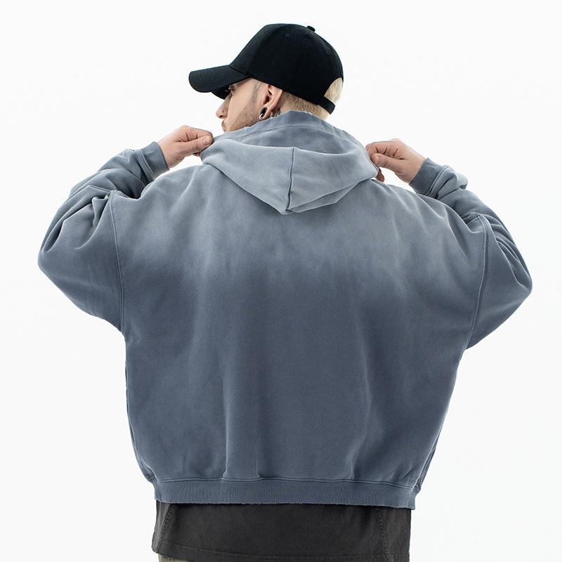 Herre Mode Efterår Vinter Sweatshirt Med Hætte Streetwear Vintage Vasket Gradient Hættetrøje