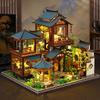 DIY Elegant Orchid Pavilion Miniature Kit - Handcrafted 3D Book Nook Model with Ancient Chinese Style, Creative Christmas Black