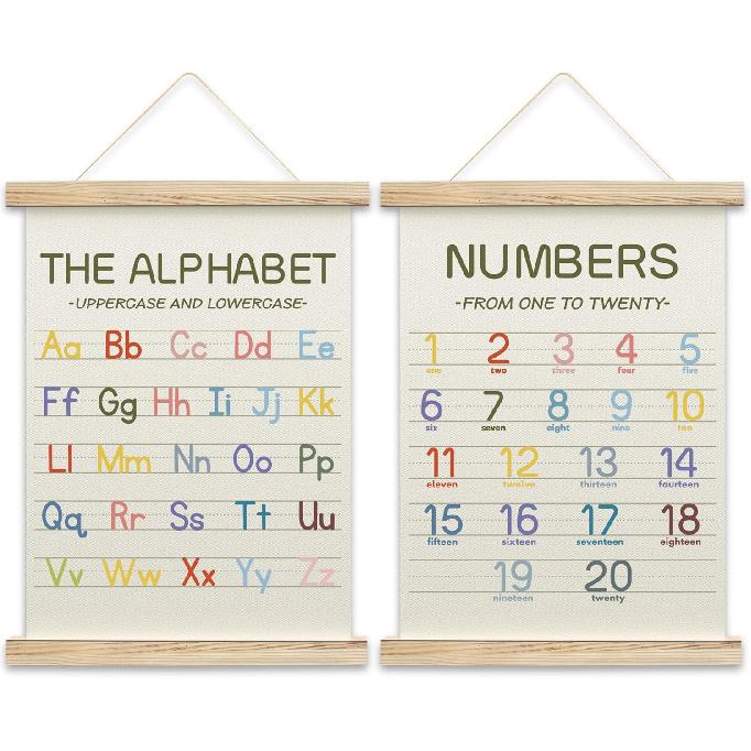 QUDNCR Alphabet Chart And Number Poster Hanger Frame, Educational Wall Art For Classroom Homeschool, Learning Posters For Kids Toddlers, Nursery