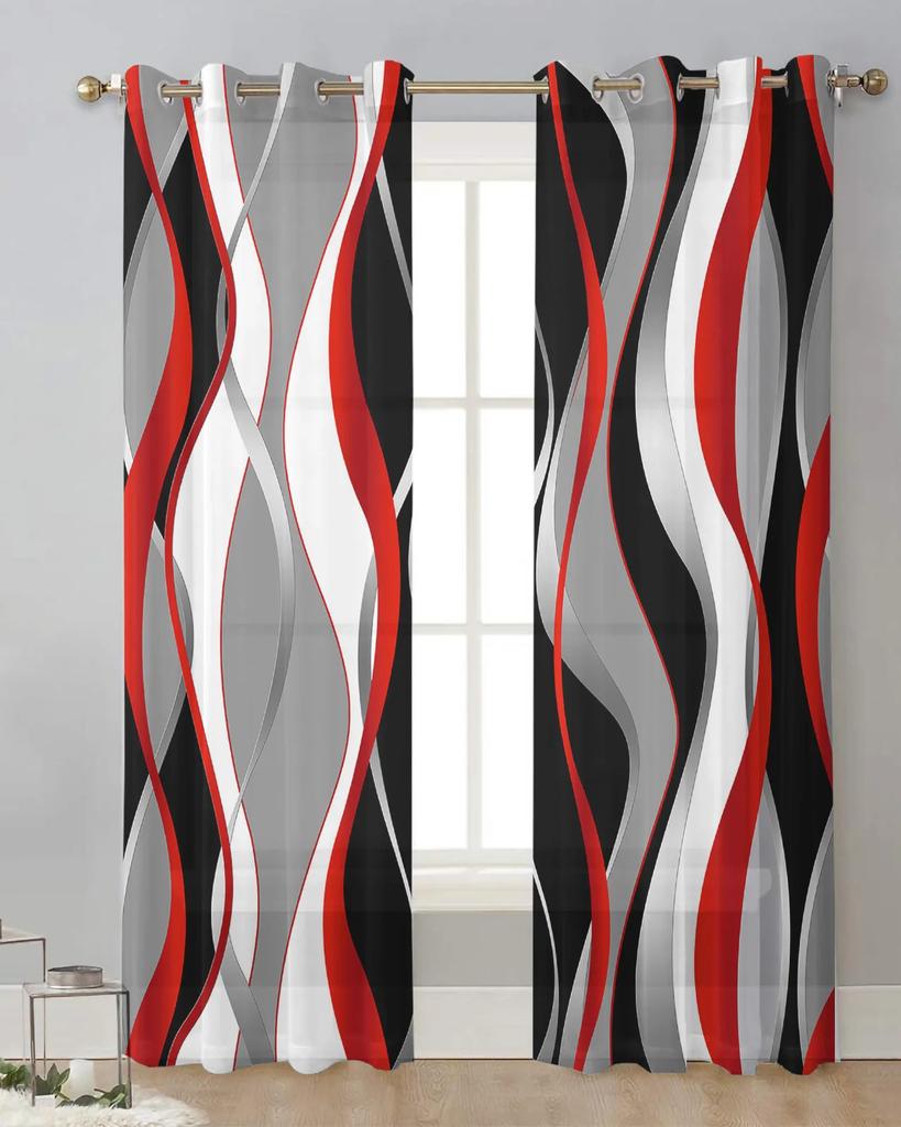 Abstract Lines Gradient Orange Tulle Drapes for Living Room Bedroom Sheer Window Curtains Kitchen Balcony Modern Voile Curtains