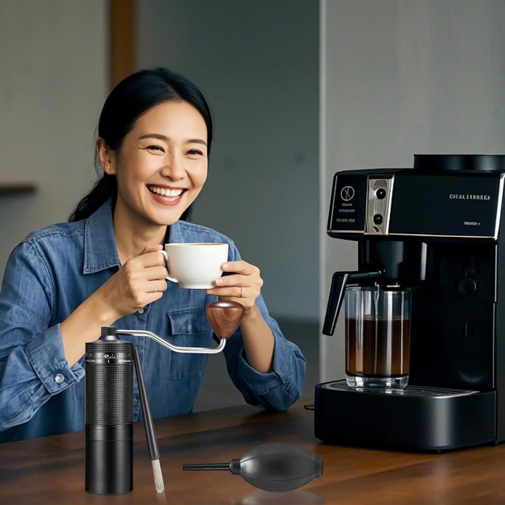 Wheelive Hand Coffee Grinder, All-Metal, External Grind Adjustment, Adjustable Coarseness, Walnut Handle, Manual Stainless Steel Coffee Grinder, Easy