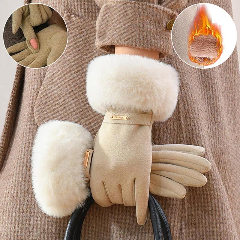Autumn Winter Woman Warmth Gloves Plush Touchscreen Compatible Gloves Windproof Warm Cycling Outdoor Gloves Daily Use