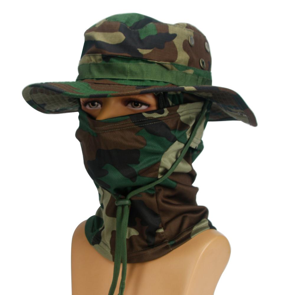 Sombrero de Pesca Camuflaje Hombre, Gorro Boonie Ala Ancha con Pasamontañas, Plegable, Accesorio Táctico Exterior