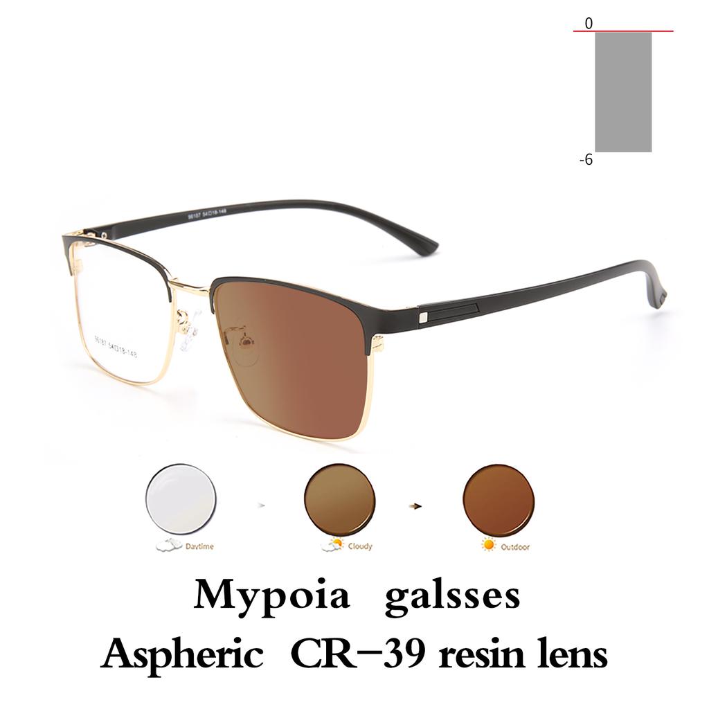 Photochromic Glasses for Men Women Myopia Eyewear Students Short Sight 0 to -6 Diopter Adjustable Lightweight