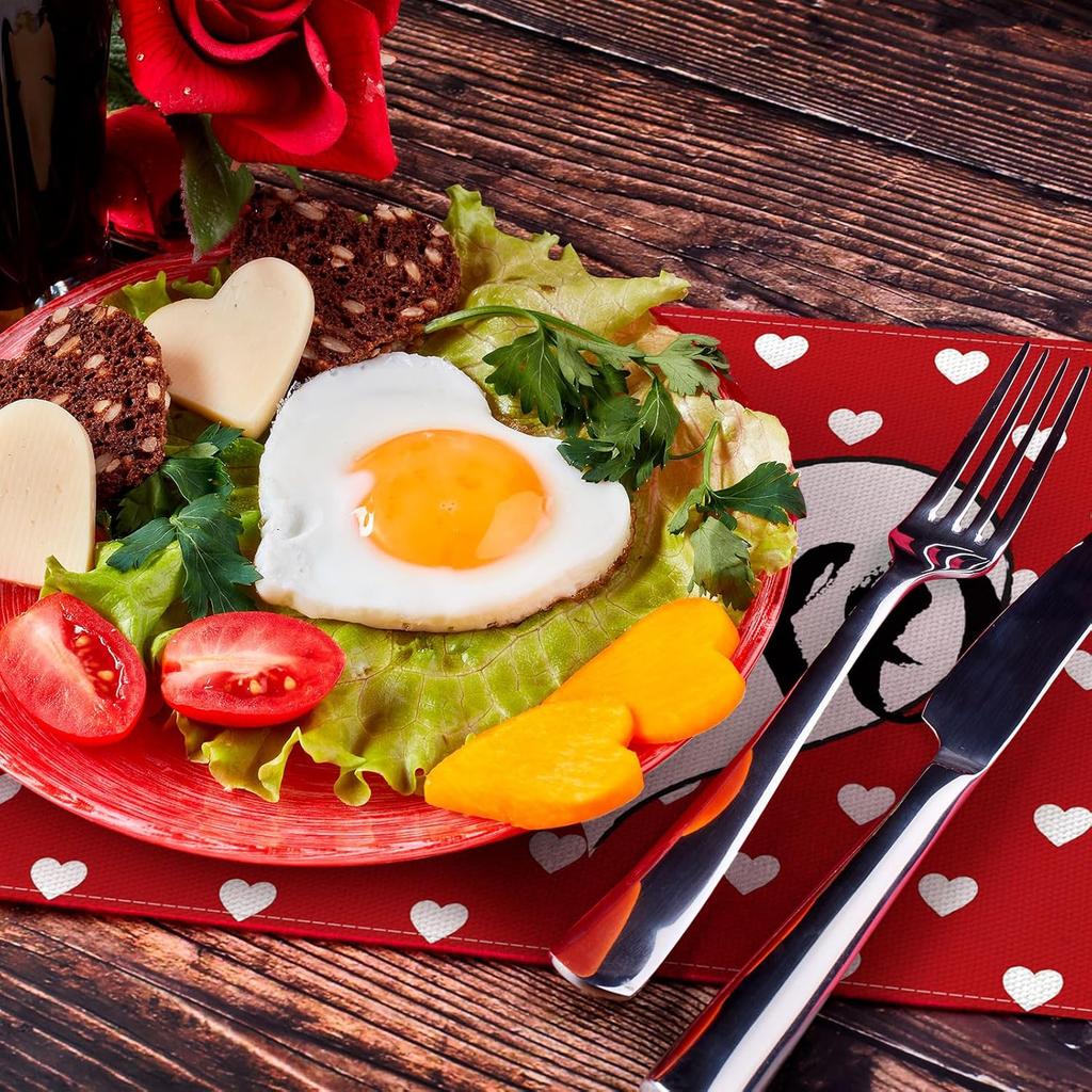 Red Love Valentine's Day Placemats Set of 6, Love Heart Seasonal Farmhouse 12 x 18 Inch Anniversary Wedding Holiday Table Mats for Dining Table Party