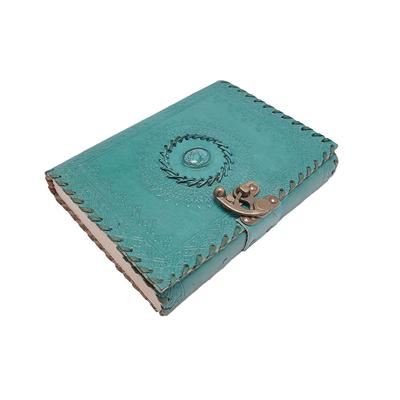 Tagebuch aus Leder, Vintage-Reisetagebuch, handgefertigtes Notizbuch mit Metallverschluss. Blau 7 x 5 Zoll.