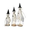 Three Halloween Are Placed On A Wooden Stand In The Center Of The Halloween Desktop For Indoor Decoration
