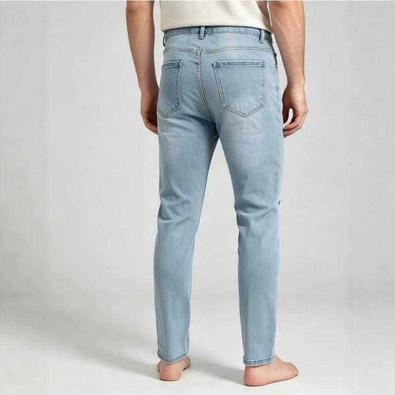 Mens Slim Fit Distressed Stretch Denim Jeans Mid-Rise Straight Leg Casual Pants Youth Streetwear 2025