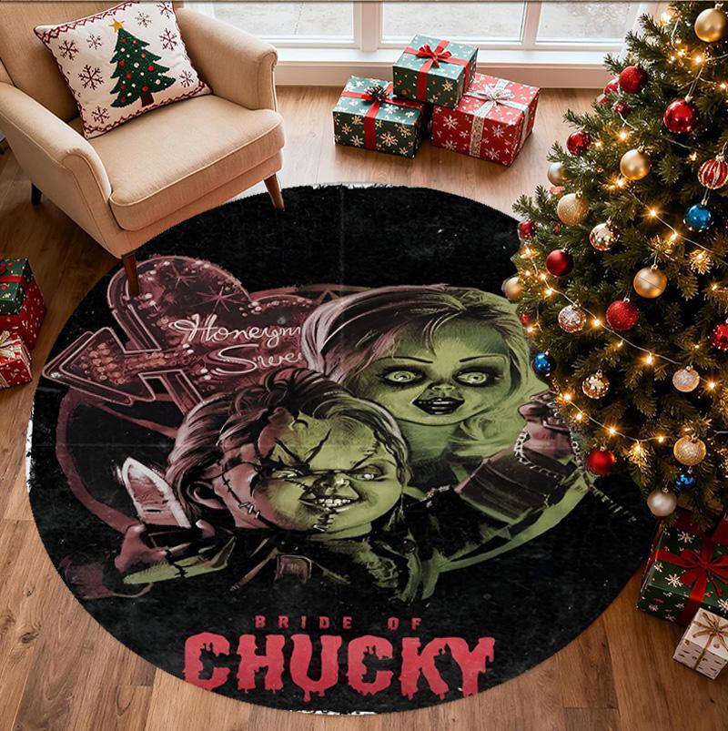 Bride of Chucky Pattern Round Rug, Indoor/Outdoor Mat, for Picnic, Gameroom, Bedroom, Office, Living Room, Home Decor Carpet, Birthday Gift