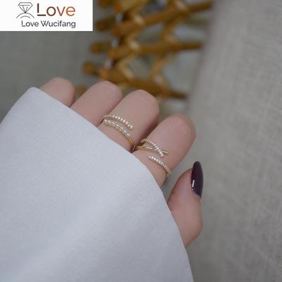 Korea   Selling Fashion Jewelry Exquisite 14K Real Gold Zircon Ring Elegant Cross Women's Open Daily Ring