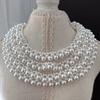 Retro High-Grade Strong Light Positive Circle Artificial Australian White Pearl Woven Necklace Collarbone Chain Evening Chain