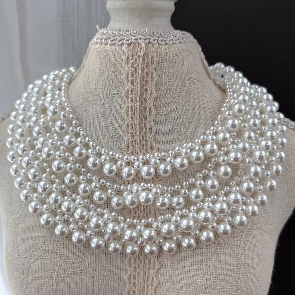 Retro High-Grade Strong Light Positive Circle Artificial Australian White Pearl Woven Necklace Collarbone Chain Evening Chain