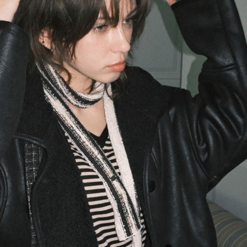 

voor Knit Long Muffler_Ivory&Black Free