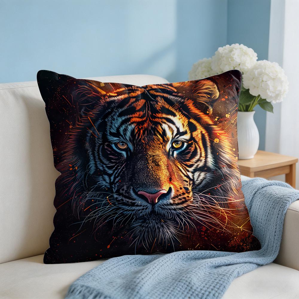 Tiger Animal Print Pattern Cushion Cover Square Pillow Bedroom Sofa Leisure Comfort Living Room Home Decoration X