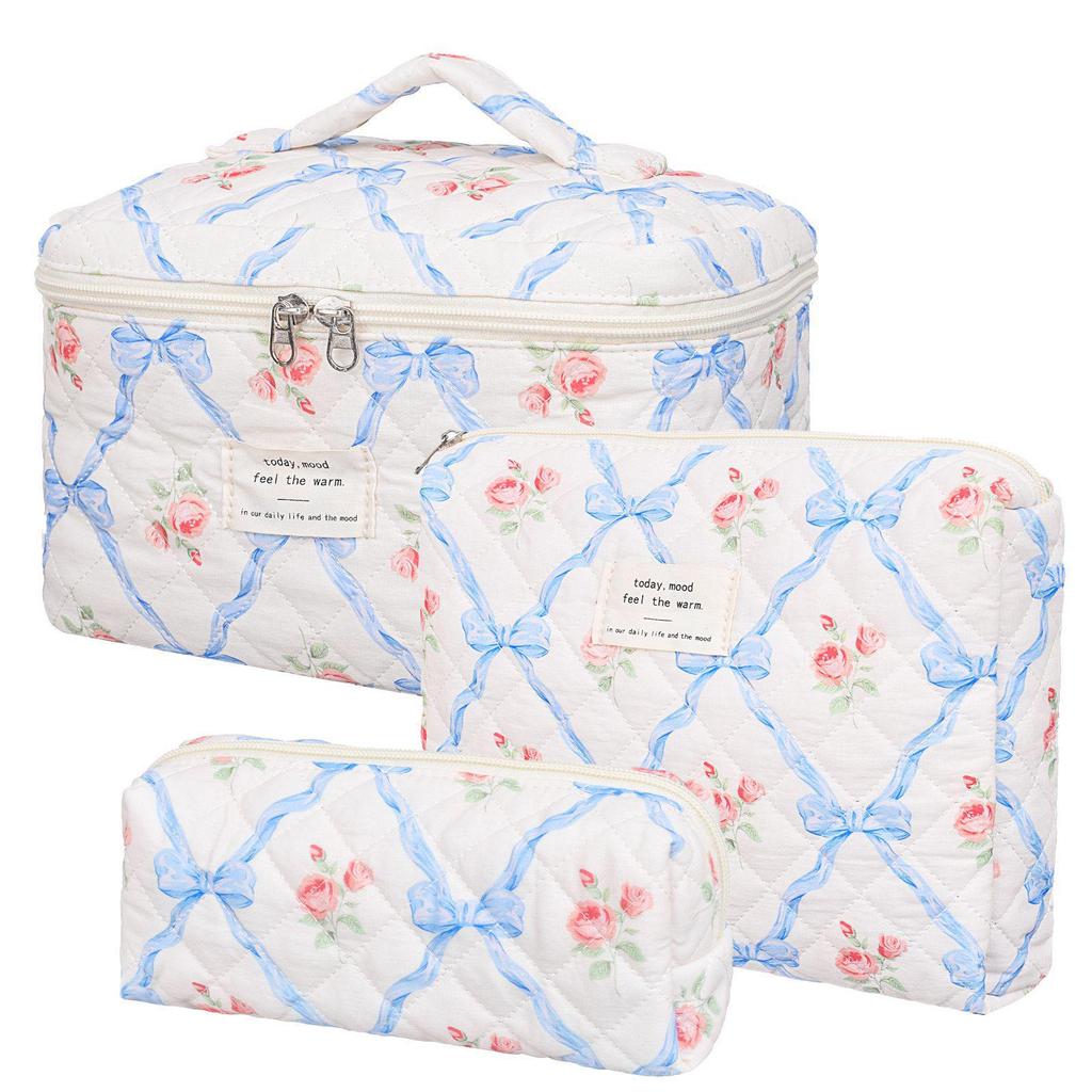Three-Piece Floral Large-Capacity Makeup and Travel Bag Set