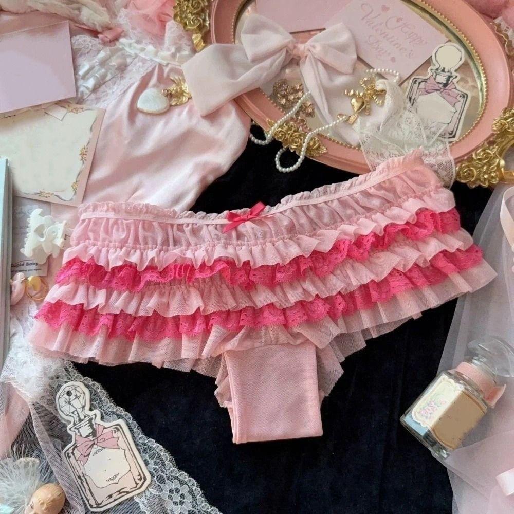 Bow Mesh Women's Underwear Ruffle Sweet Lace Briefs Cute Lace Panties Gift