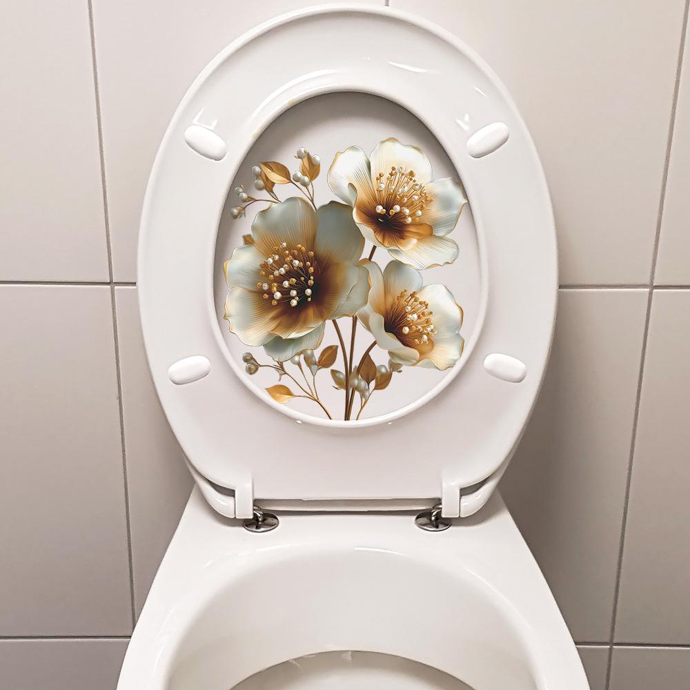 Personalized Embossed Floral Bathroom Toilet Stickers and Home Wall Beautification Stickers