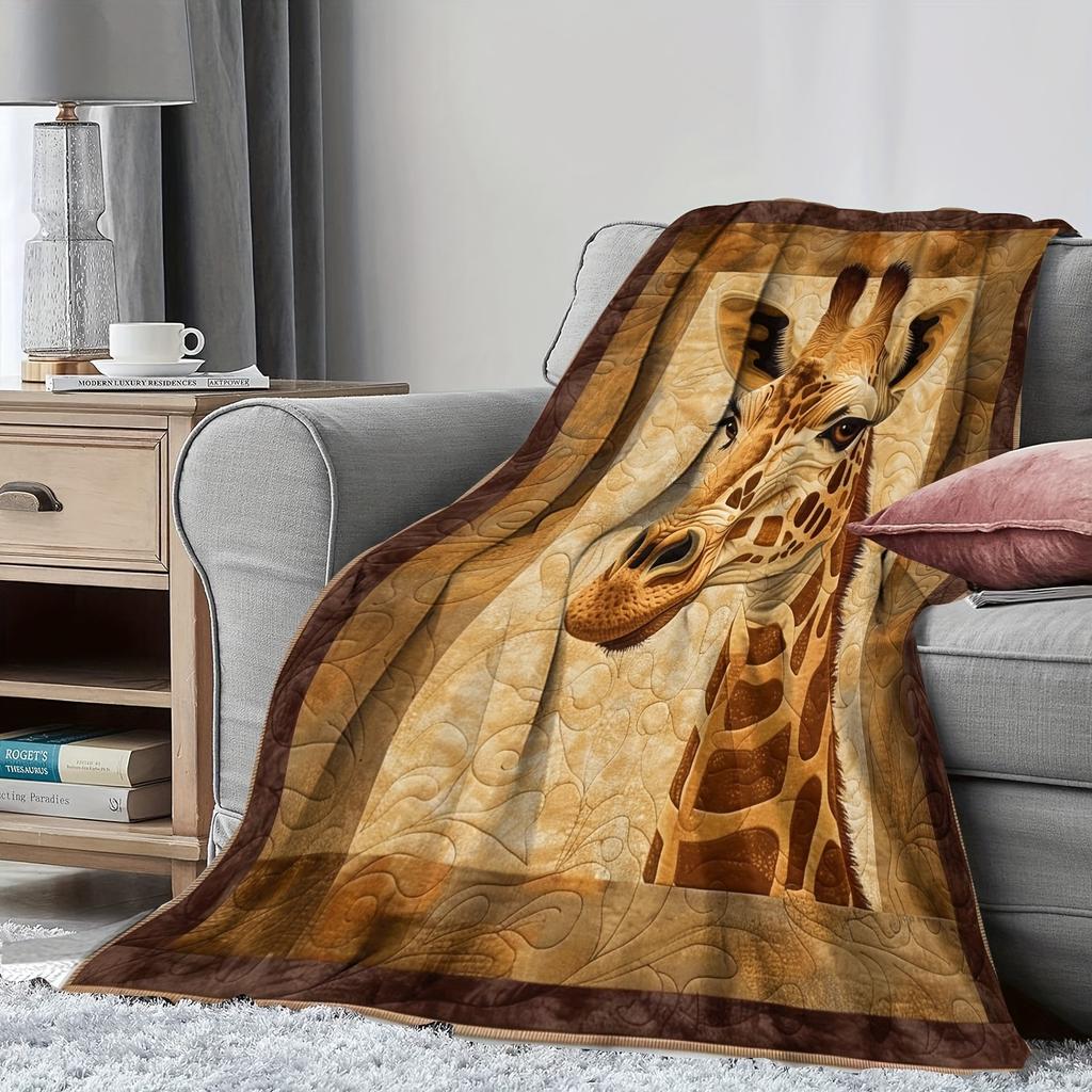 Bohemian Giraffe Flannel Blanket - Soft All-Season Throw for Bed/Couch, Earthy Animal Print, Cozy Gift for Women & Teens, Decor