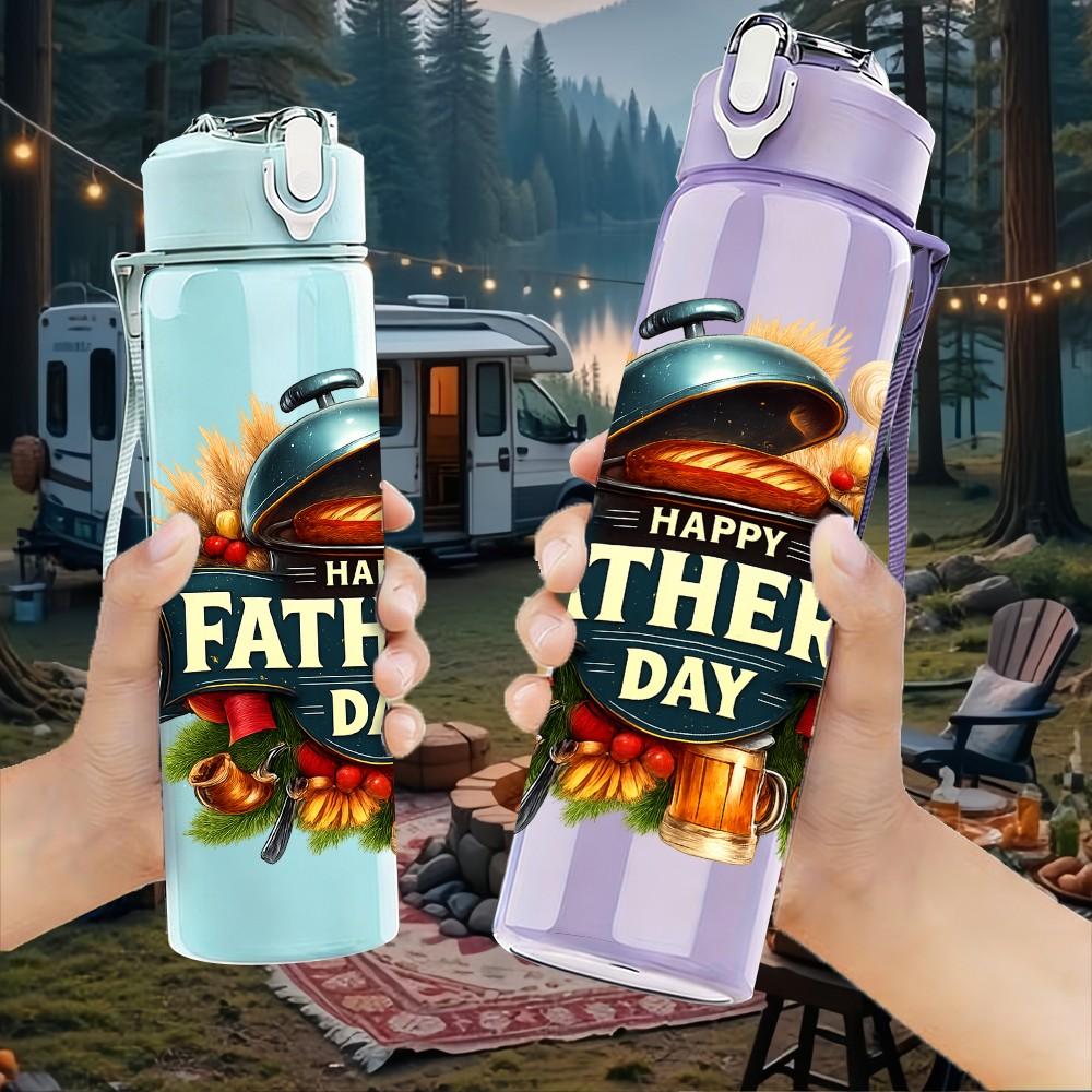 1PC Vintage Fathers Day Badge 750ml Color Plastic Sports Water Bottle Leakproof Flip Straw Lid Suitable for Sports Office Home Use