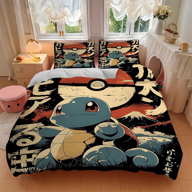 3pcs Squirtle's Journey Quilt Cover Set - Soft & Comfortable Polyester Fabric, All-Season Breathable Comforter Set For 1 Quilt Cover & 2 Pillowca