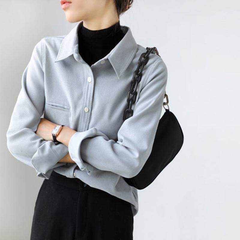 Women's Office Commuter Polished Shirt Solid Color Vintage Lining Shirt Female Long-sleeved Tops Spring and Autumn Winter