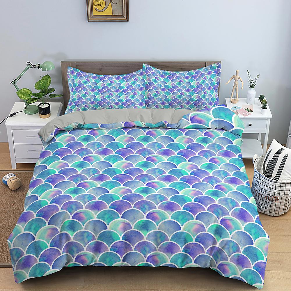 Fish Scales Duvet Cover Set Colorful Mermaid Polyester Comforter Cover With Pillowcase King Queen Full Size For Boys Girl Teen
