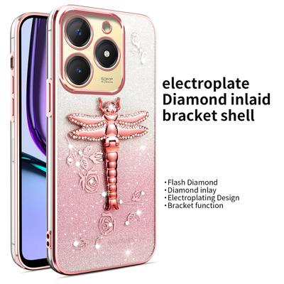 KADEM For Realme C61 4G/C63 4G Case Dragonfly Kickstand TPU Flowers Glitter Phone Cover