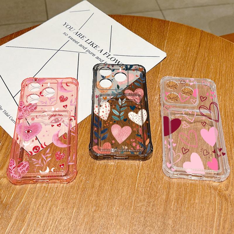 Card Pocket Bag Clear Phone Case For Xiaomi 14T 13T Xiaomi 14T 13T Pro Colorful Love Heart Print Shockproof Soft Silicone Cover
