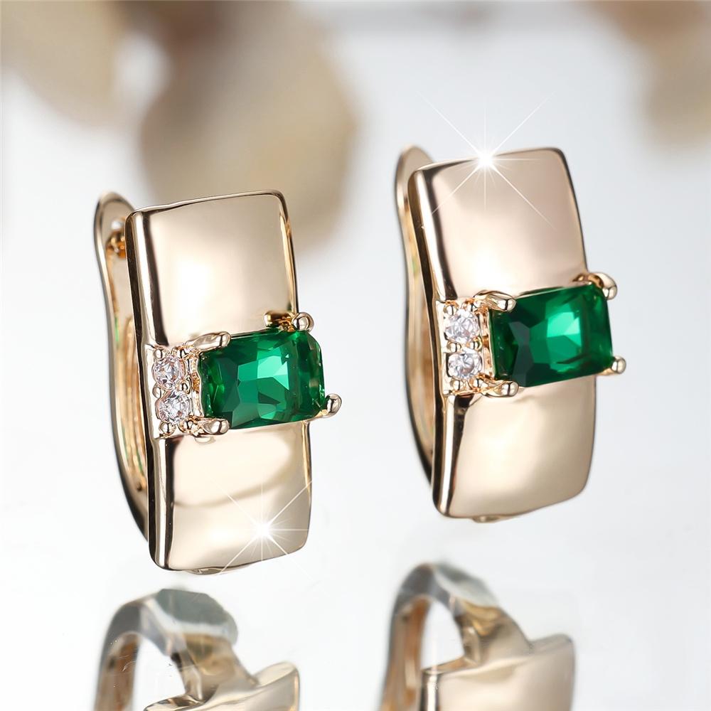 Cute Female White Green Zircon Stone Hoop Earrings Luxury Gold Color Wedding Jewelry For Women