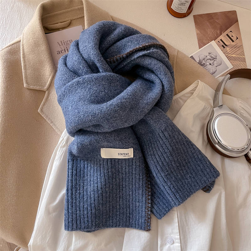 Solid color scarf female simple I wind knitted lock edge autumn and winter versatile warm scarf