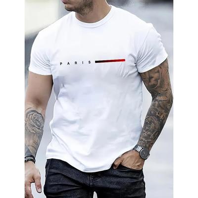 Herren 100% Baumwolle Sommer Locker PARIS Kreativer Buchstabenaufdruck Lässig Slim Fit Rundhals Kurzarm T-Shirt Top Baumwolle Bequem Herrenkleidung