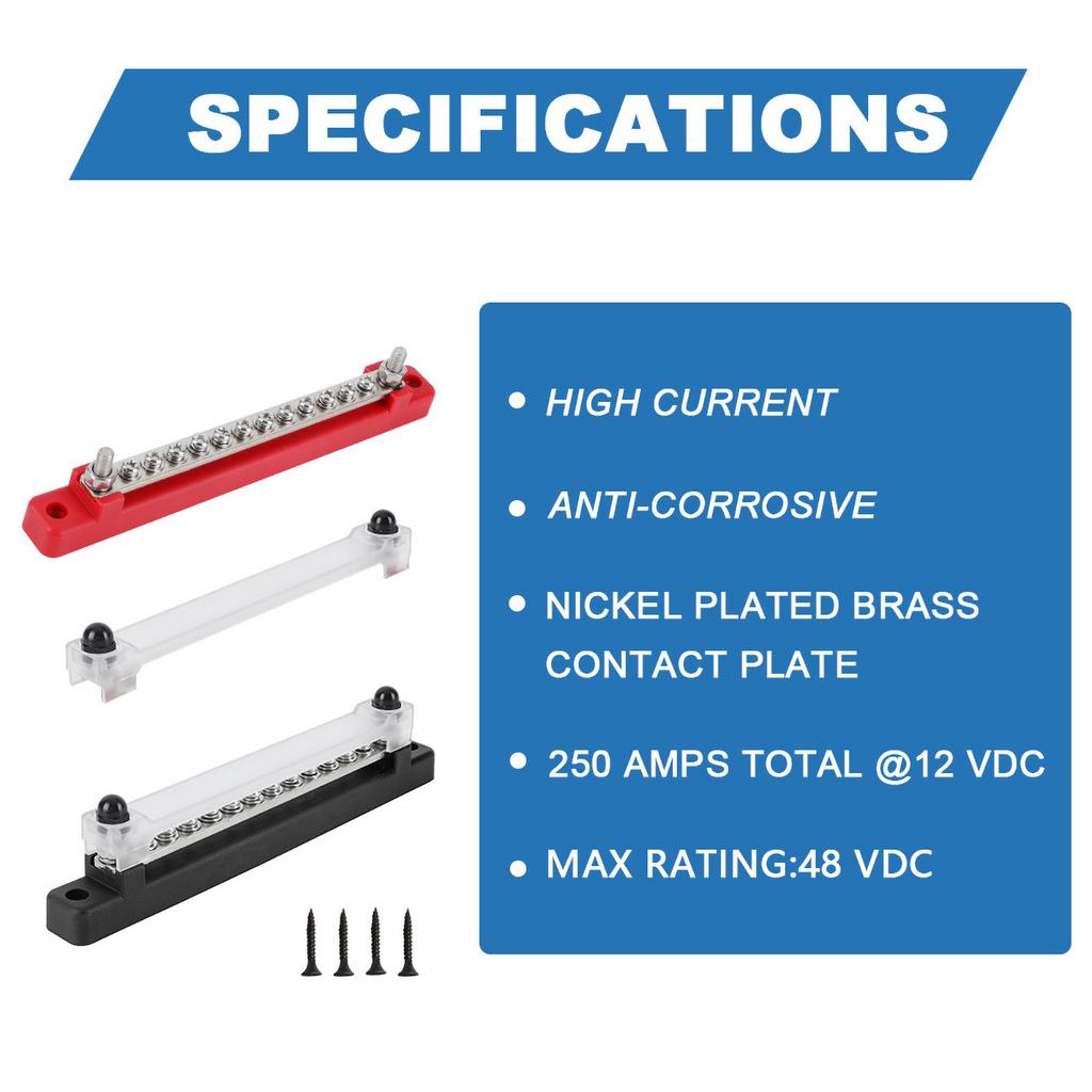 M6 Terminal Block dc Bus Bar 12v 1/4 Inch Stud 150A Electric BusBar 12v Power current distributor For Truck Boat accessories
