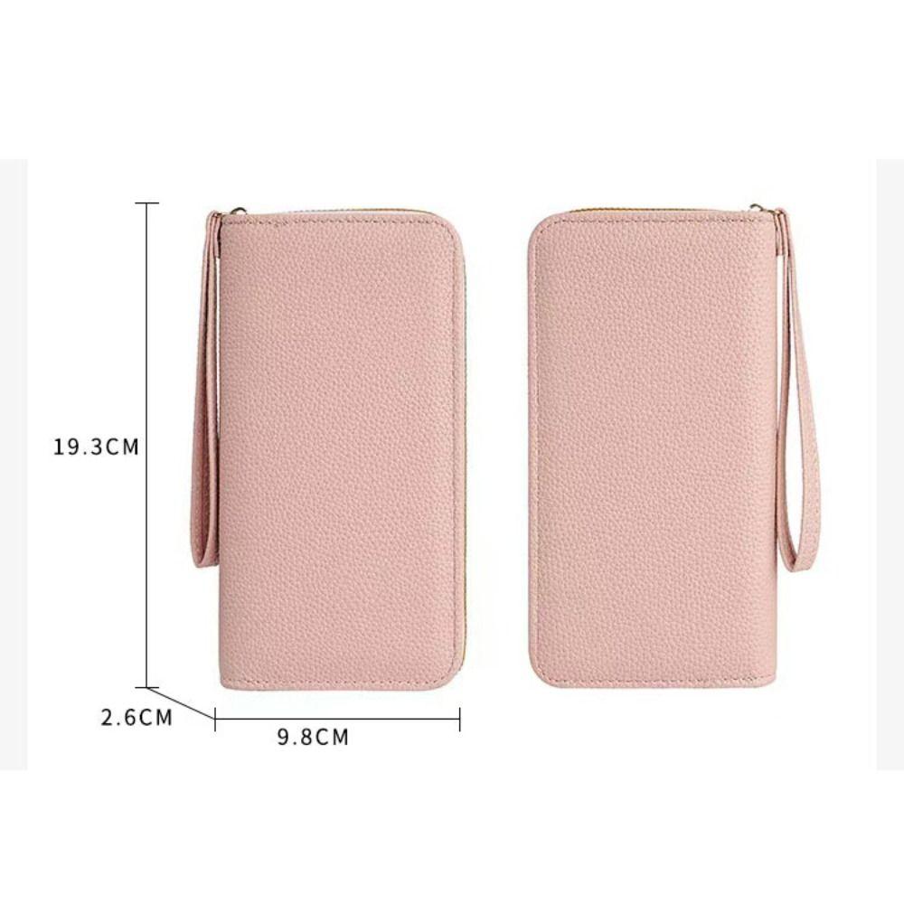 Luxury Leather Long Wallet With Wrist Strap Solid Color Multi Card Holder Large Capacity Phone Handbag Women