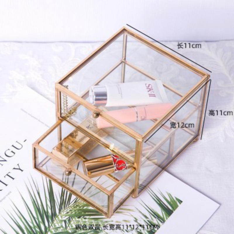 

European Style Double Layer Glass Cosmetic Storage Box Derpe Jewelry Display Box Dustproof Skin Care Product Organizer