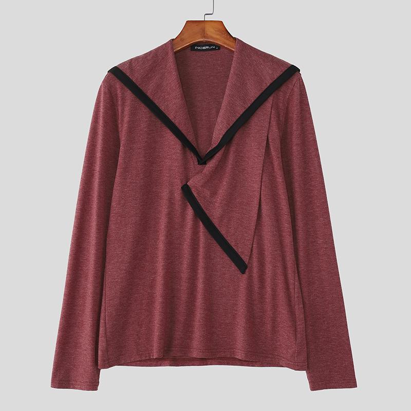 INCERUN Men's Irregular Neck Long Sleeve Stitching Casual Autumn T-shirts Undershirts