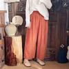 Pantaloni Larghi a Gamba Dritta Corti Tessuto Colorato Cotone e Lino Primavera Larghi Artistici Comodi con Caduta Casual da Donna