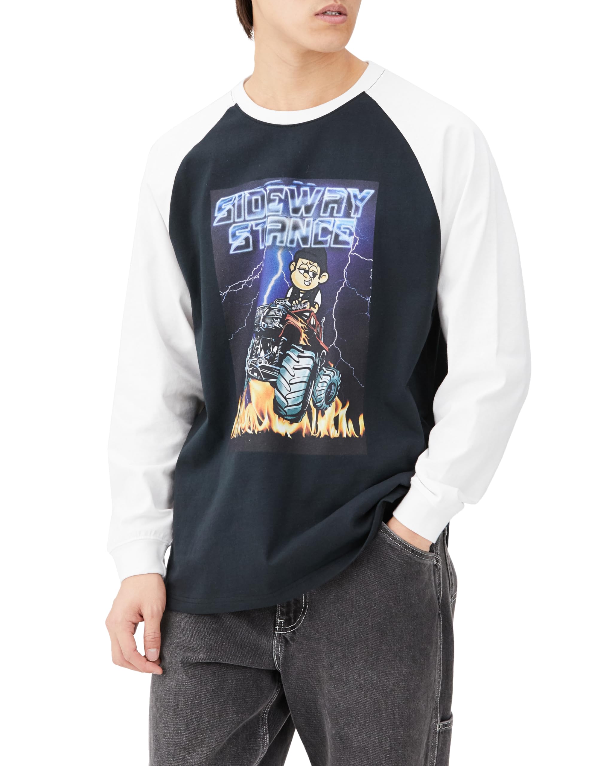 

IMPROMES Casual SIDEWAY STANCE Printed Long Sleeve Raglan T-Shirt, Men s, A-Sumikuro x White